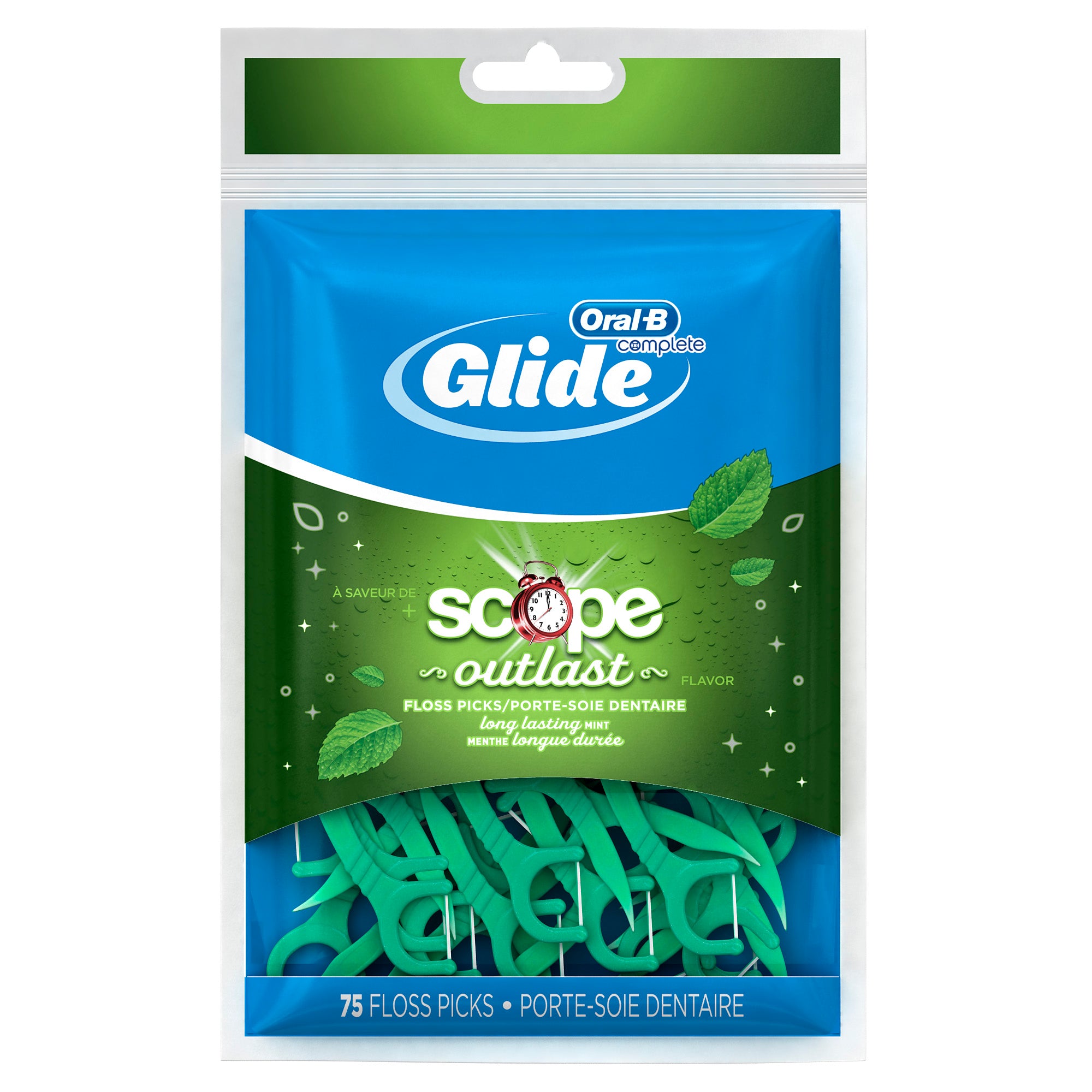 Oral-B Glide with Scope Outlast Dental Floss Picks Mint Flavored Floss Sticks 75 Picks - Bellso